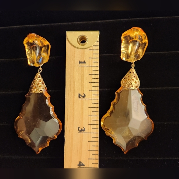 Vintage Orange yellow Resin Rock look-a-like earrings - Picture 2 of 7
